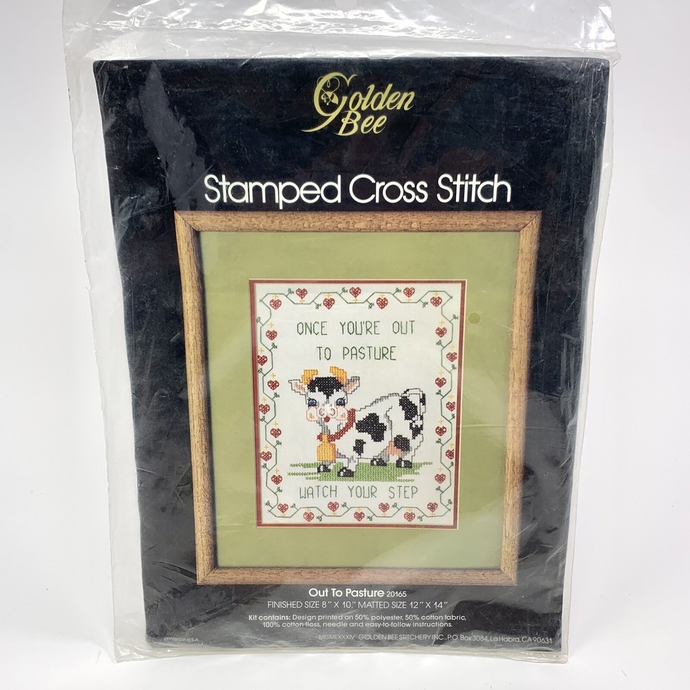 NEW Vintage Golden Bee Out To Pasture 20165 Stamped Cross Stitch Kit 12x14 Cow